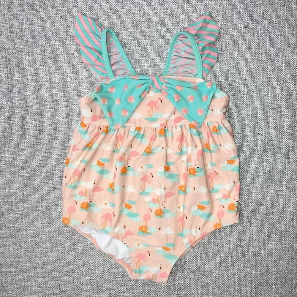 Flamingo Print Kids Swimwear MJ 12-18m play for age and some pilling on tush